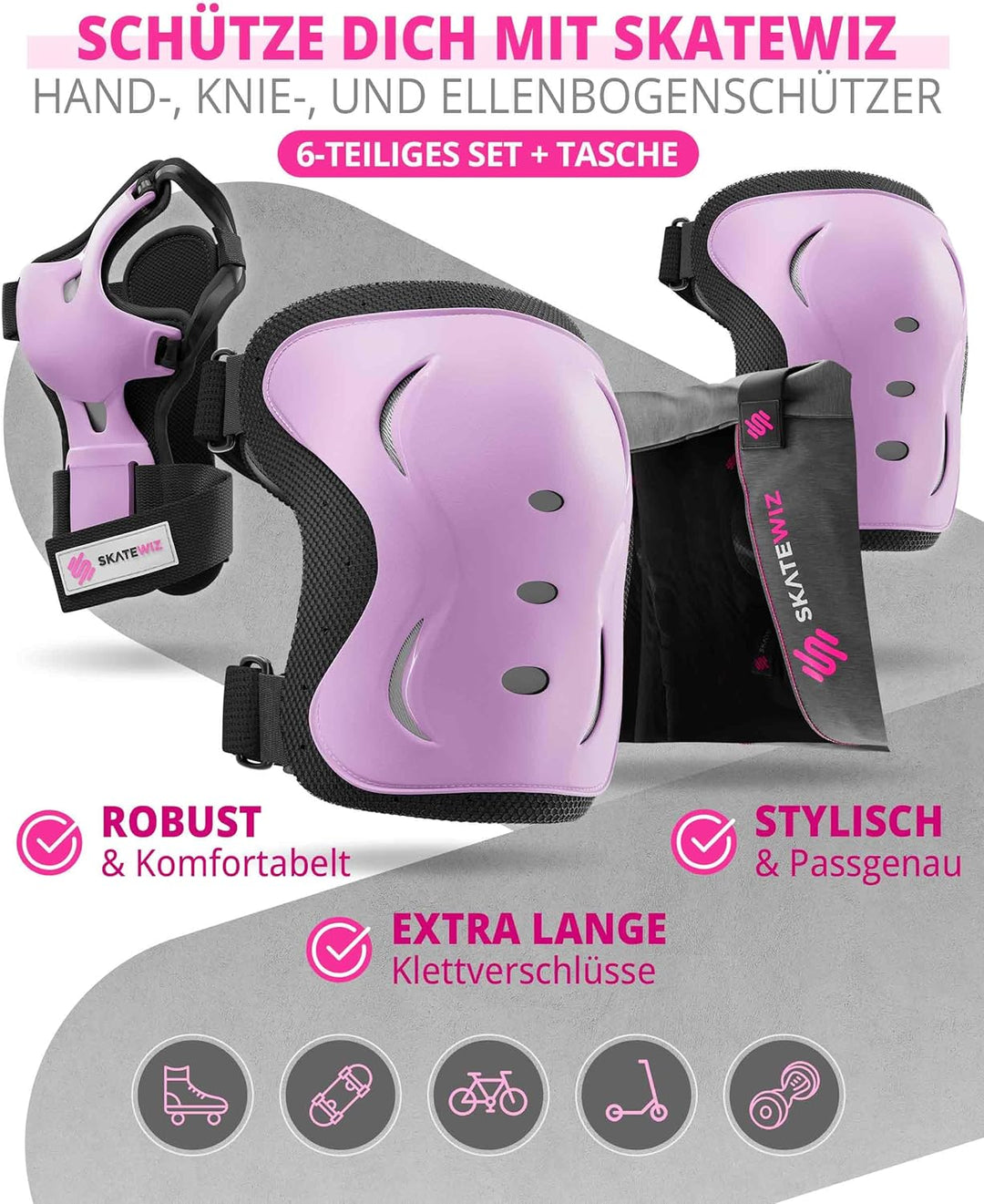 SKATEWIZ Skate Protektoren Set - Für Kinder, Jugendliche und Erwachsene von Deutschem Hersteller [6e