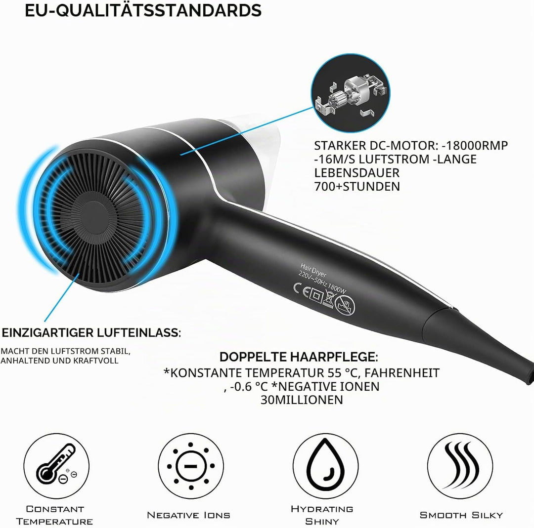 QL Haartrockner Ionen mit Wandhalterung und USB-Steckdose,Föhn mit ThermoProtect Technologie 2000wat