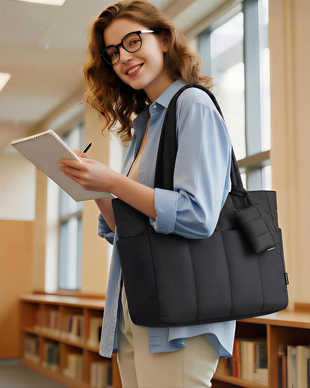LOVEVOOK Shopper Tasche Damen Handtasche Gross, Leicht Arbeitstasche Puffer Tote Bag mit Vielen Fäch