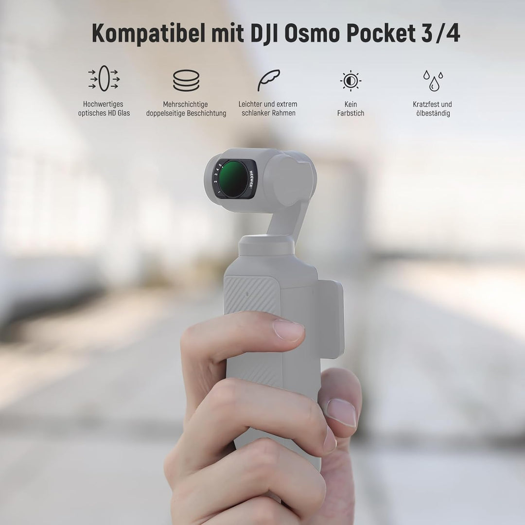 Neewer Variables ND2-ND32 & ND64-ND512 Kit kompatibel mit DJI Osmo Pocket 3 Creator Combo Zubehör, L