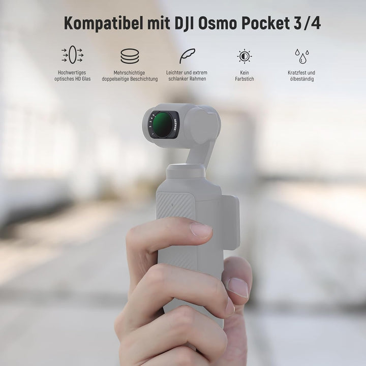 Neewer Variables ND2-ND32 & ND64-ND512 Kit kompatibel mit DJI Osmo Pocket 3 Creator Combo Zubehör, L