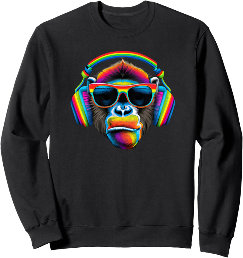 Bunter Affe Schimpanse mit Sonnenbrille und Kopfhörern Sweatshirt