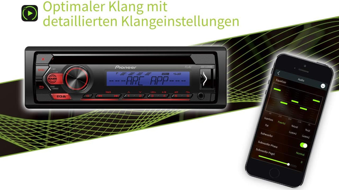 Pioneer DEH-S120UBB | 1DIN RDS-Autoradio mit roter Tastenbeleuchtung | Display blau | Android-Unters