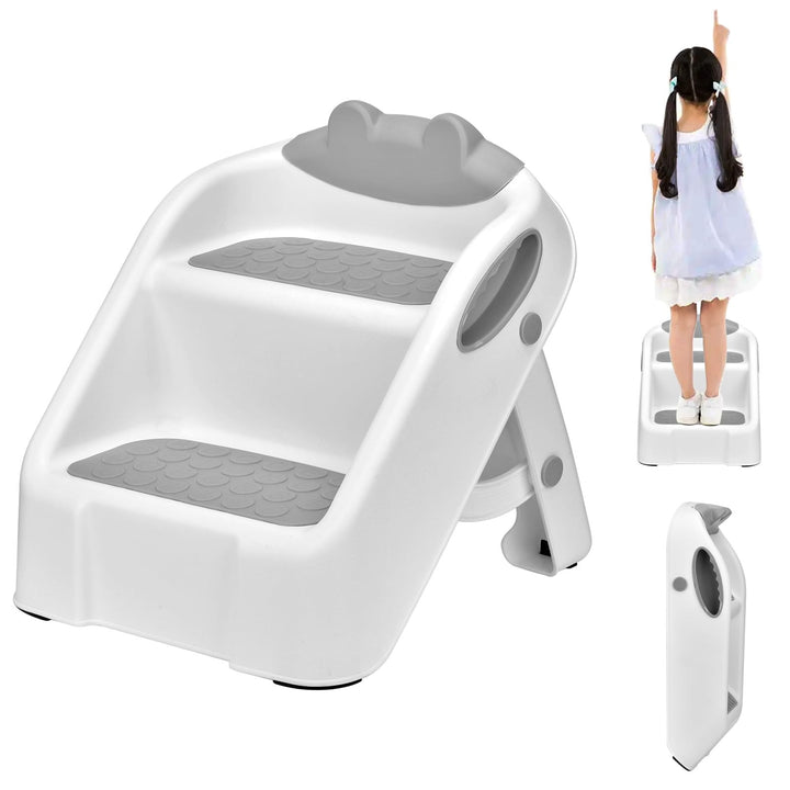 Tritthocker Kinder 2 Stufen, Klappbar Hocker Kinder, Anti-Kipp Trittschemel für 1-3 Jahren Baby Kind