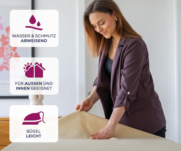BEAUTEX fleckenabweisende und bügelfreie Tischdecke - Tischtuch mit Lotuseffekt - Tischwäsche in Lei