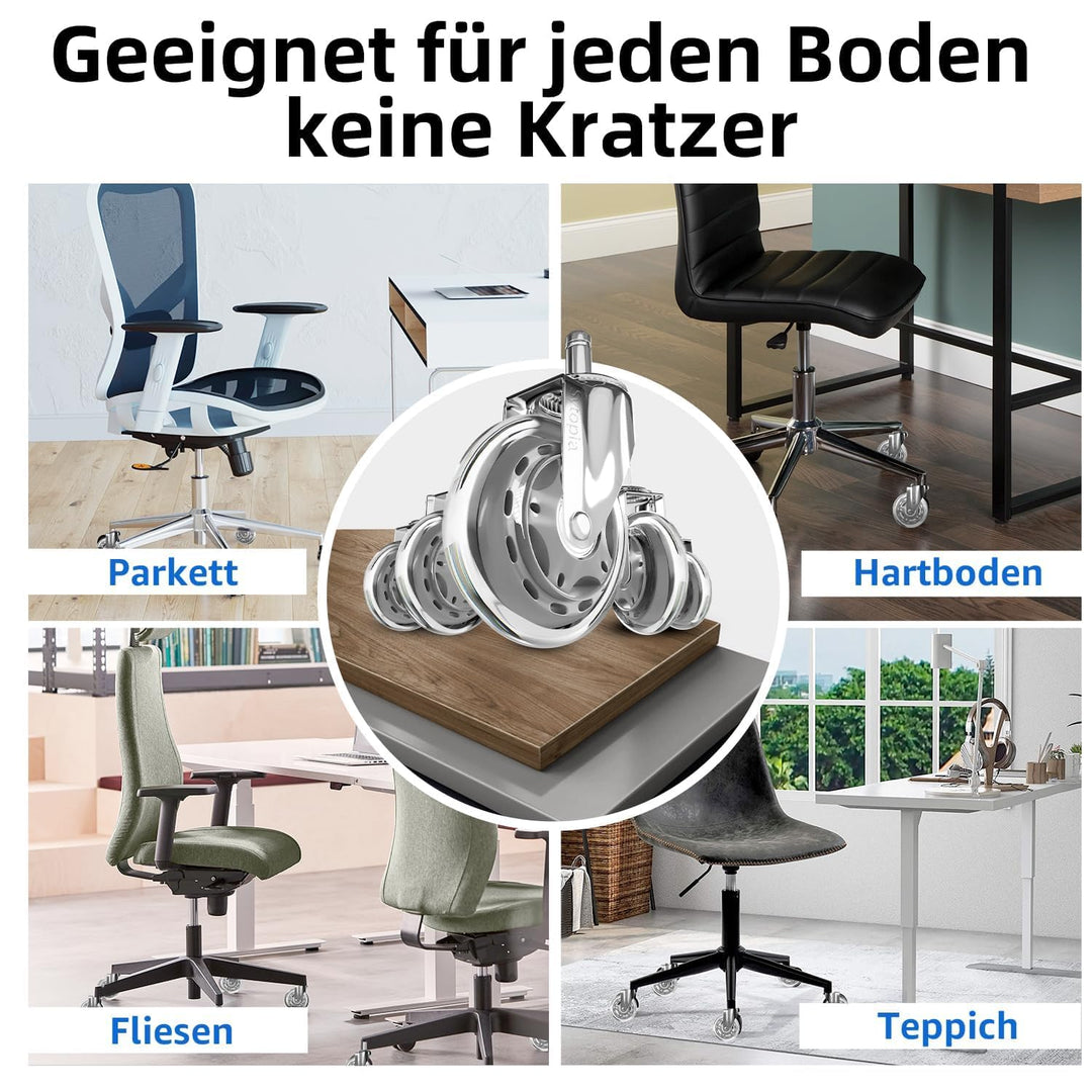 Sytopia Bürostuhl Rollen mit 10mm X 22mm Stift, 5er Set Grosse Rollen für Parkettböden und Teppich,