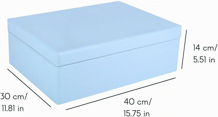 Creative Deco XL Blau Grosse Holzkiste mit Deckel | 40 x 30 x 14 cm (+/- 1 cm) | Erinnerungsbox Baby