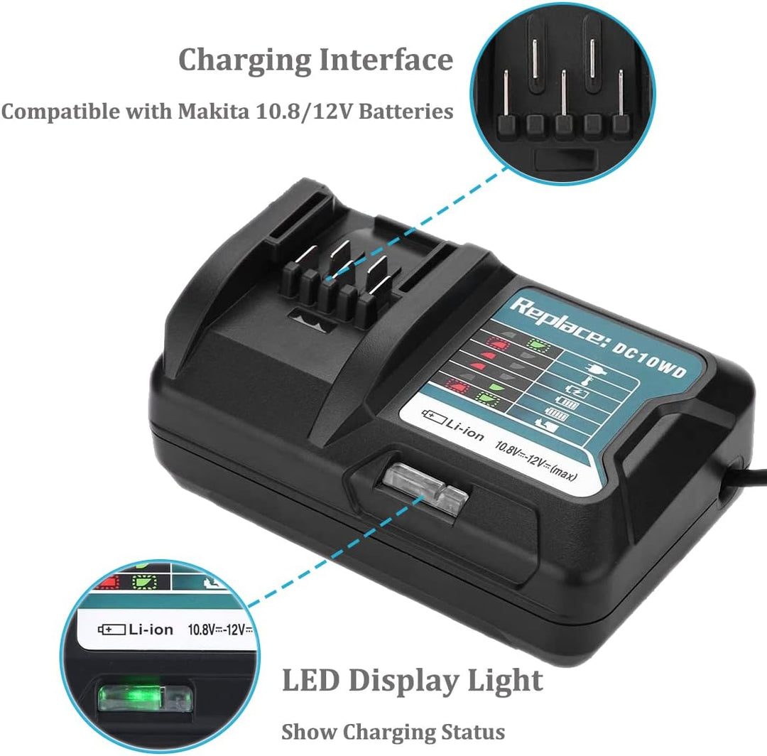 FengWings® Ladegerät DC10WD Ersetzen Für 10.8V 12V Makita Ladegerät DC10WD DC10SB DC10WC, Kompatibel