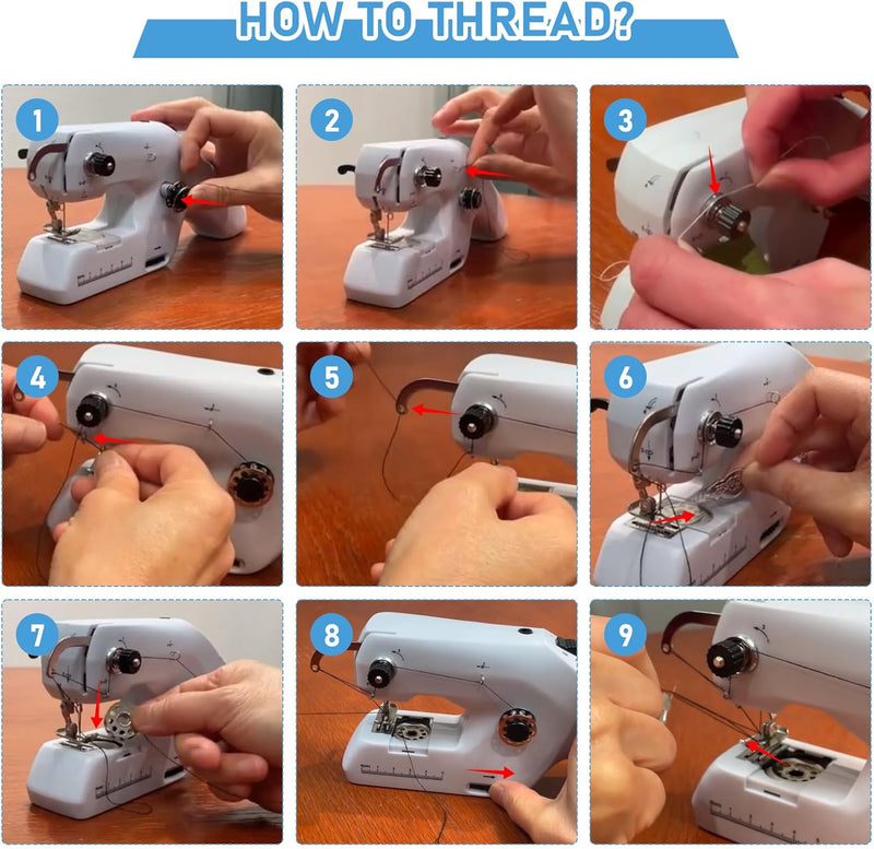 Roadtime Handnähmaschine mit Doppelfaden, Tragbare Elektrische Mini Nähmaschine für Anfänger mit Näh