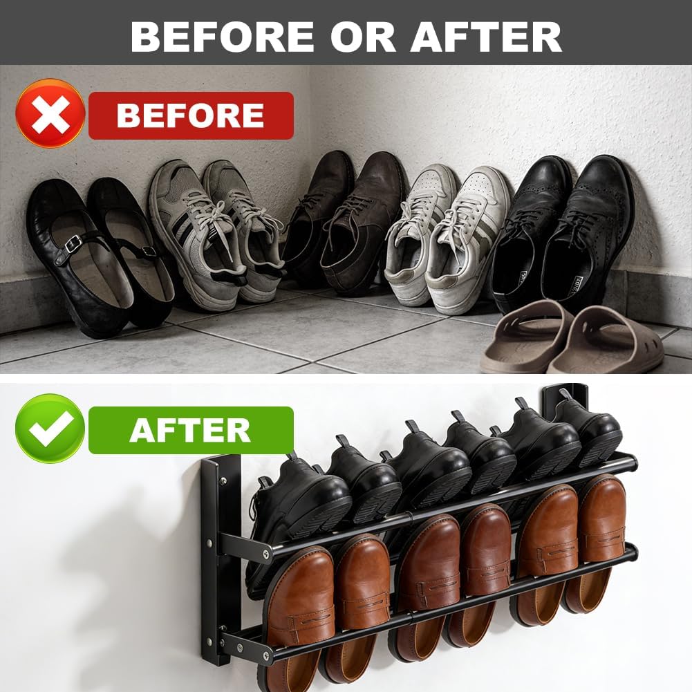 Schuhregal Wandmontage Ausziehbar 37-67cm, Schuhhalter Metall Schwarz, Mini Schuhregal Schmales 2 Eb