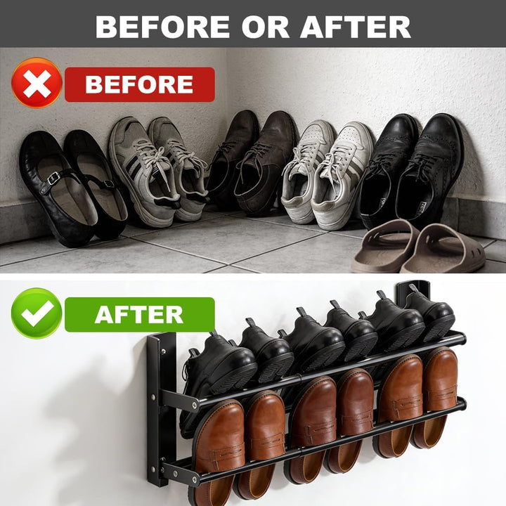 Schuhregal Wandmontage Ausziehbar 37-67cm, Schuhhalter Metall Schwarz, Mini Schuhregal Schmales 2 Eb