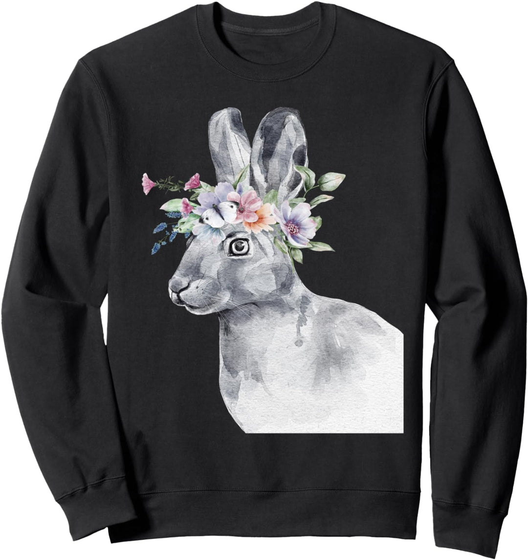 Kaninchen Geschenke Blumen Aquarell Schwarz Sweatshirt