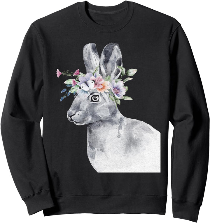 Kaninchen Geschenke Blumen Aquarell Schwarz Sweatshirt