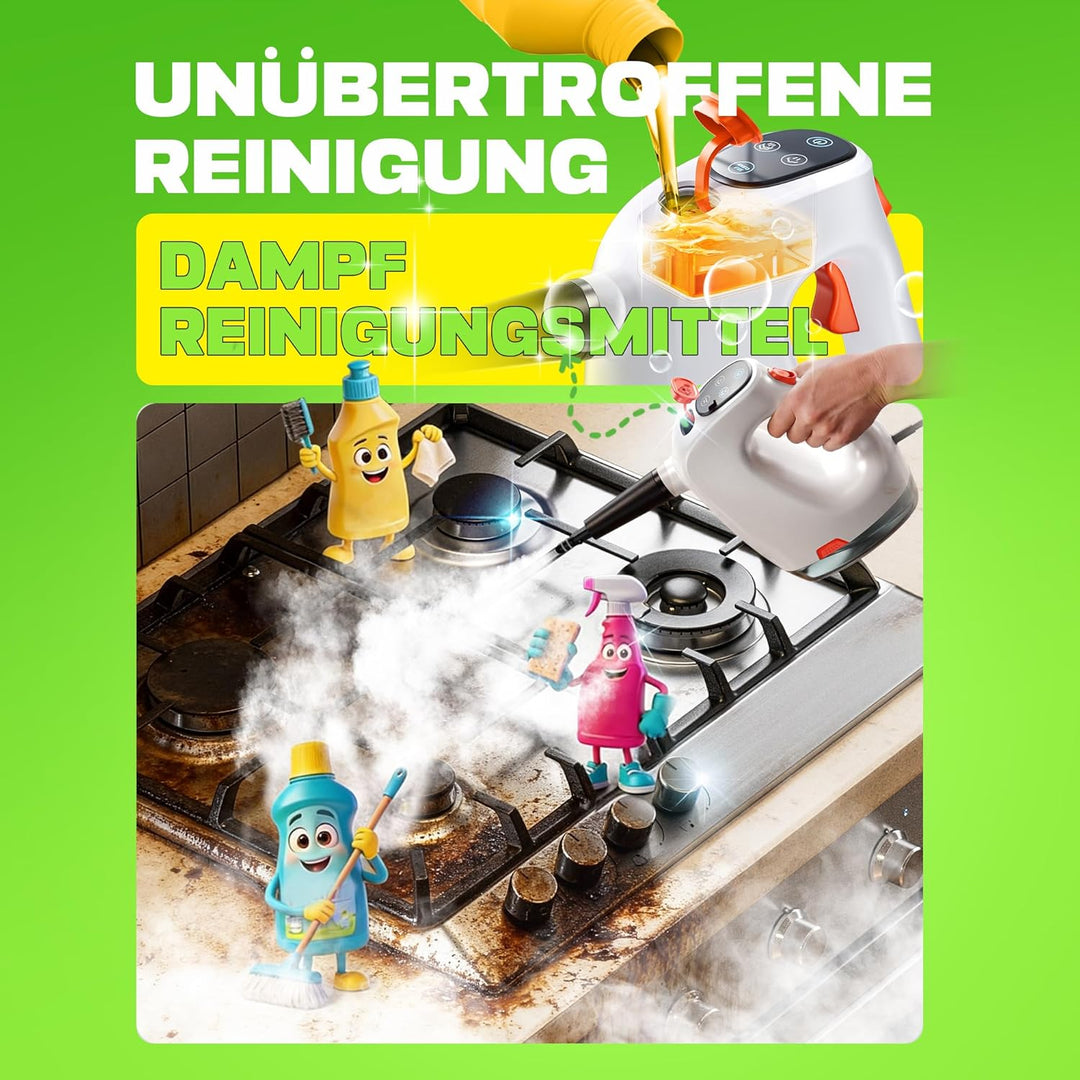 Handdampfreiniger 1200W, 500ml abnehmbarer Wassertank mit Reinigungsmittelspender, entfernt Fett und