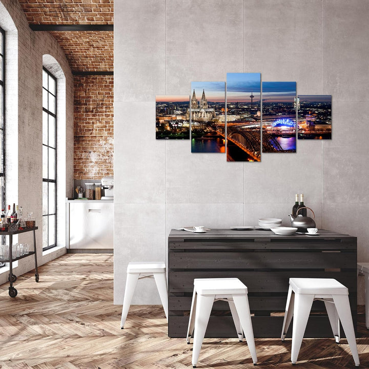 Runa Art Bild Wohnzimmer Schlafzimmer Köln 5 Teilig Stadt Panorama Blau Wandbilder auf Vlies Leinwan