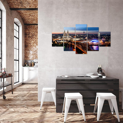 Runa Art Bild Wohnzimmer Schlafzimmer Köln 5 Teilig Stadt Panorama Blau Wandbilder auf Vlies Leinwan
