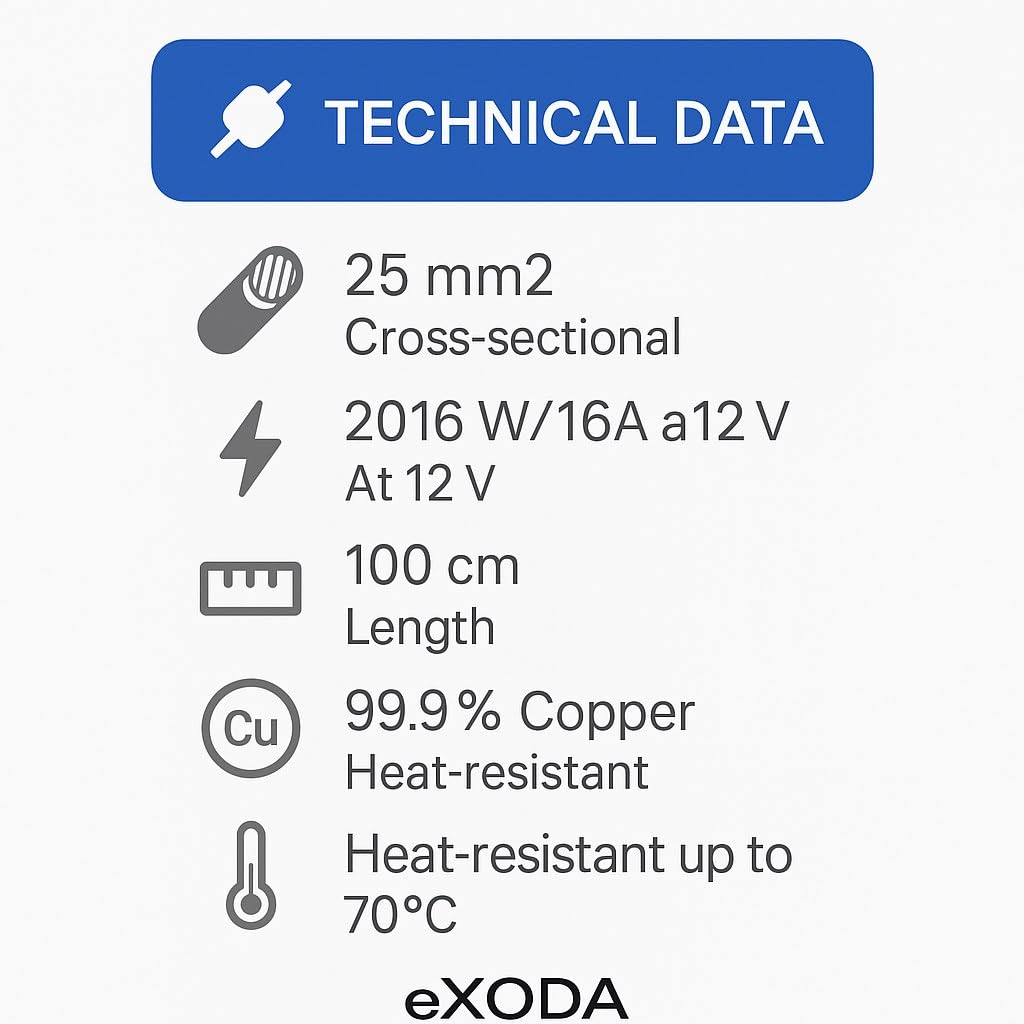 eXODA Batteriekabel 25 mm² 100 cm M8 Schwarz flexible Qualität mit 99 9% Kupfer für Auto Boot Motorr