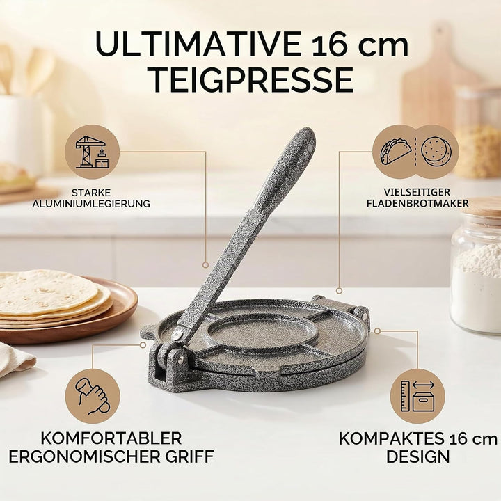 Tortilla- und Roti-Maker, Tortilla-Presse, Mehlteig, Tortilla-Taco-Presse, Roti-Maker aus Aluminiuml