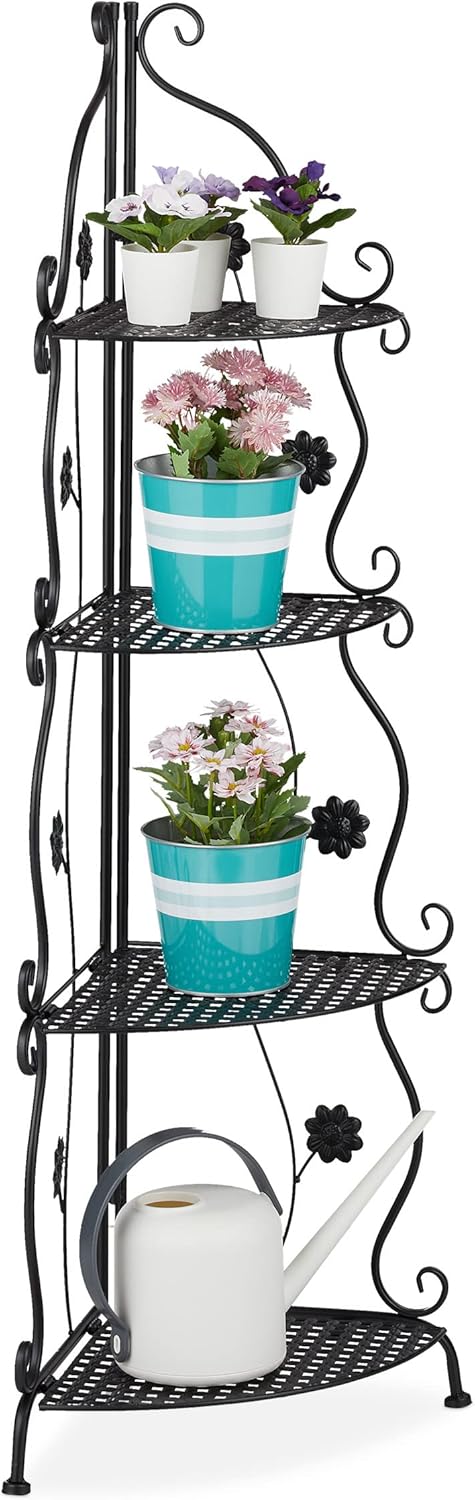 Relaxdays Blumenregal Metall, 4-stufiges Pflanzenregal, innen & aussen, HxBxT 113,5 x 31 x 31 cm, Re