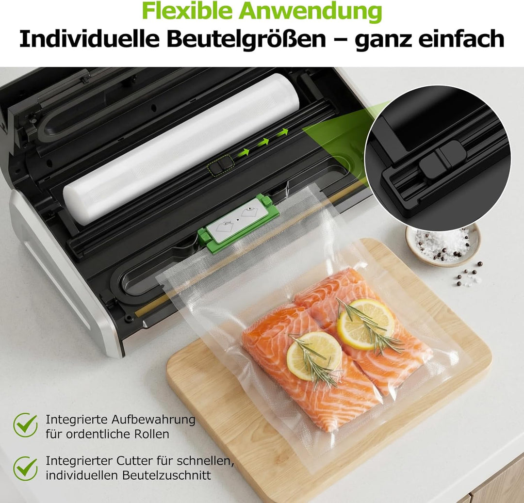 Bonsenkitchen Vakuumiergerät, 5mm Breitversiegelung auslaufsicher, Edelstahl, Einhand & Pulse Trocke