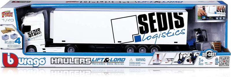 Bburago B18-31471 Street Fire HAULERS MB ACRTROS Lift and Load Druckguss-Paletten, Massstab 1:43, Sa