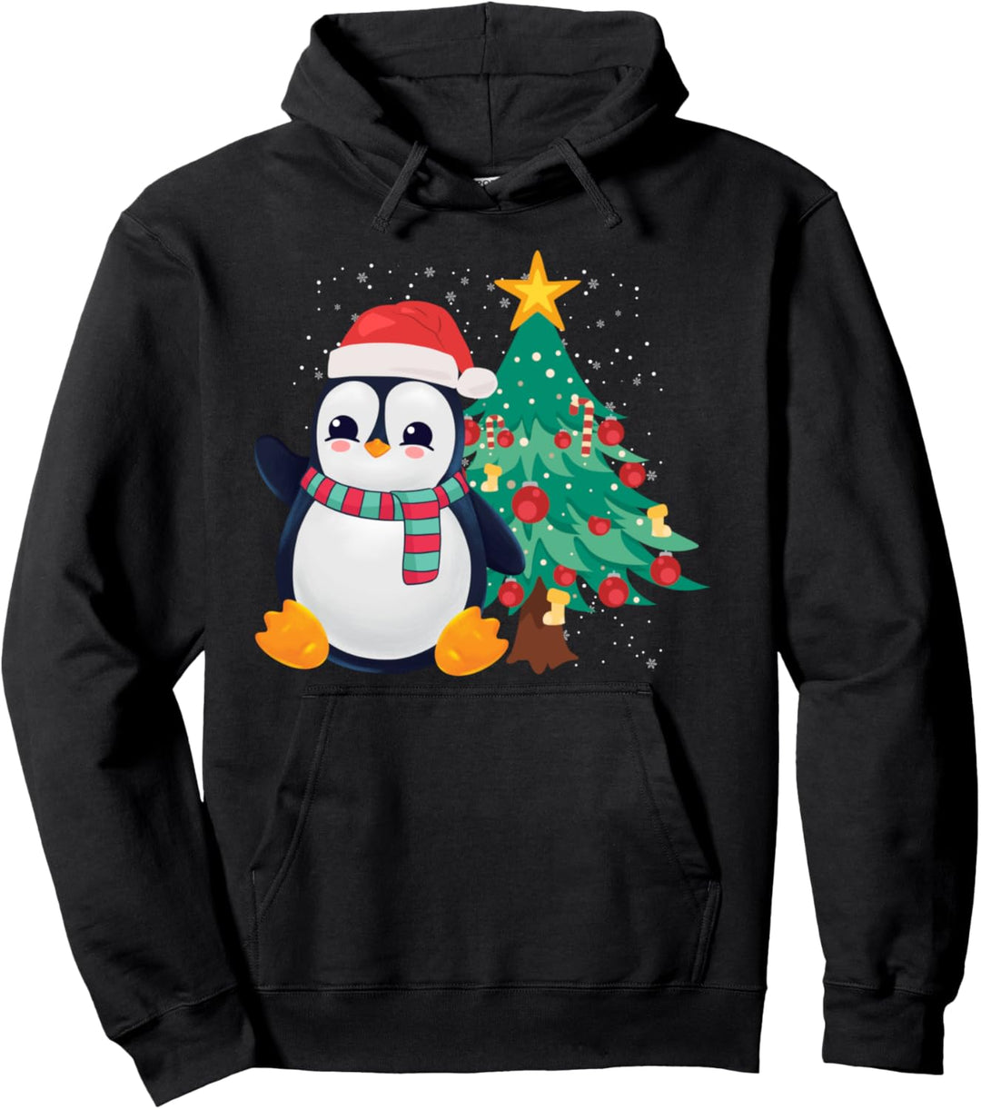 Pinguin Nikolausmütze und Schal Weihnachtsbaum Pinguin Pullover Hoodie