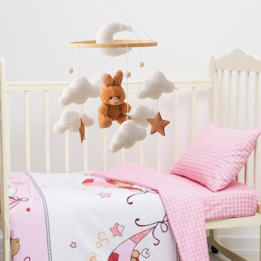 Mobile Baby Windspiele, Babybett Mobile 3D Bär Hase Kaninchen Wolken, Kinderzimmer Hängende Bettgloc