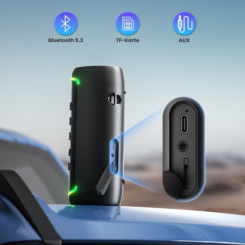 RIENOK Bluetooth Lautsprecher 30W Musikbox 5.3 mit RGB Licht Tragbarer Musik Box IPX5 Wasserdicht Sp