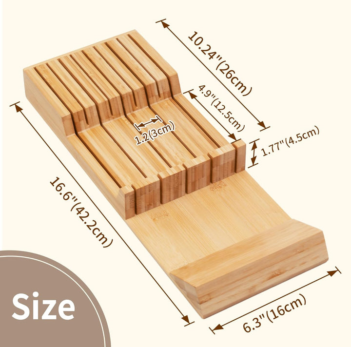 Utoplike Messer Schublade Organizer Bambus Messerblock für Küche, grosser Griff Steak Halter, Fit fü