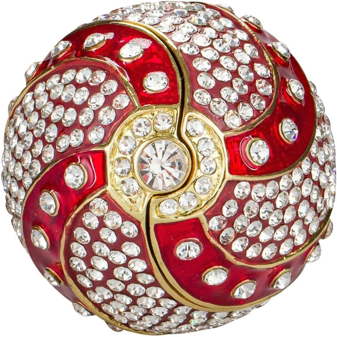Danila-Souvenirs Fabergé-Stil verdrehtes Ei mit Korb der Blumen 12 cm rot