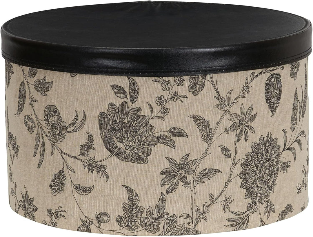 Household Essentials 3-Piece Hat Box Set with Faux Leather Lids, Floral Pattern Blumenmuster, Blumen