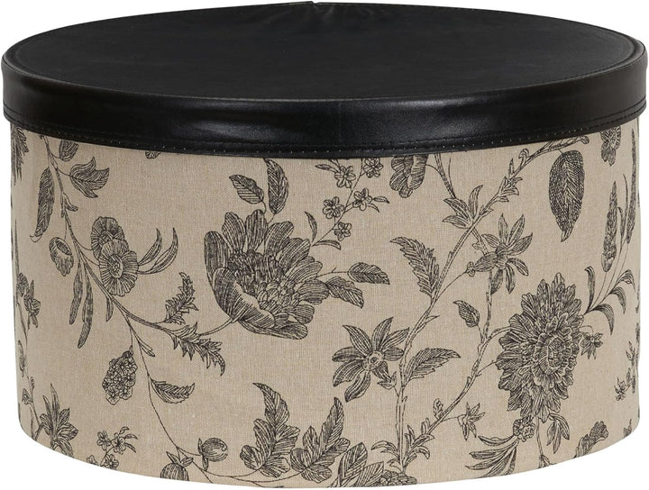 Household Essentials 3-Piece Hat Box Set with Faux Leather Lids, Floral Pattern Blumenmuster, Blumen