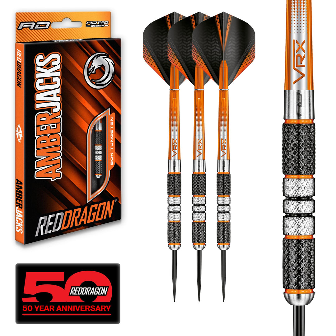 RED DRAGON Amberjack Series Steel Profi Dartpfeile Steeldarts Set mit Flights und Schäfte 21.0 Gramm