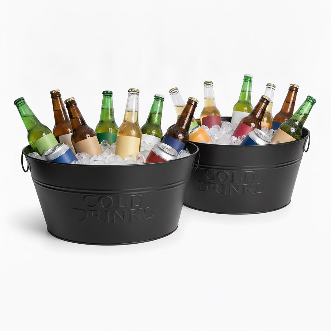 Relaxdays Sektkühler, 2er Set, Metall, 24 l, Flaschenkühler für Sekt, Champagner, Wein, Griffe, XXL