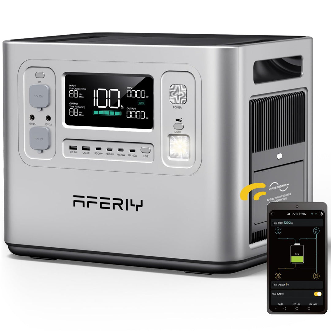 AFERIY 2400W2048Wh Tragbare Powerstation, 1,5Std Schnellladung, für Camping | Silber Solargenerator,