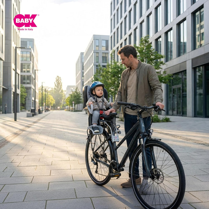 OKBABY 10+ - Fahrradsitz hinten für Kinder bis 22 kg mit Liegefunktion - Schwarz und Grau, Schwarz u
