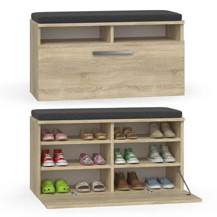 CDF Schuhschrank Riva | Farbe: Eiche Sonoma | Ideal für Diele, Flur, Büro | Schuhaufbewahrung | Bequ