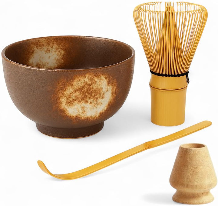 Matcha Set 4 tlg. Original japanische Schale mit Besen & Löffel Edo Japan Geschenkverpackung mit Mat