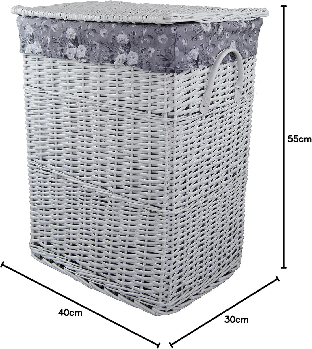 Wäschekorb Wäschetruhe Weide weiss Blumenmuster grau 40x30 H.55