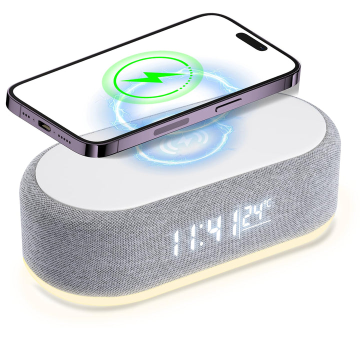 4 In1 Wecker Digital, Wecker mit Ladestation, Wireless Charger, Smart Wecker mit Licht und Temperatu