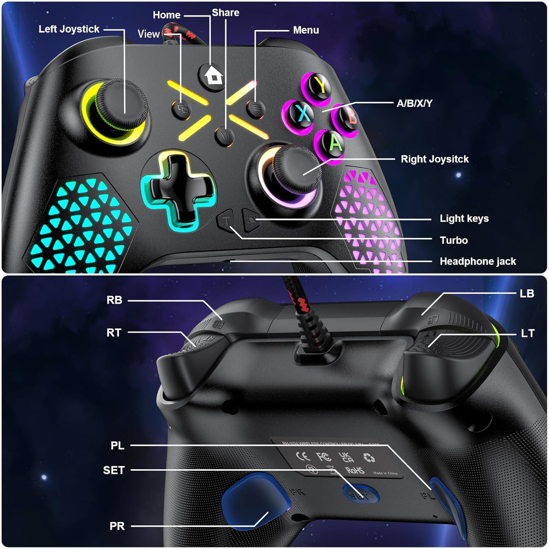 Gamrombo RGB Wired Controller für Xbox Series X|S, Xbox One, Kompatibel mit PCs, Gamepad mit Turbo &