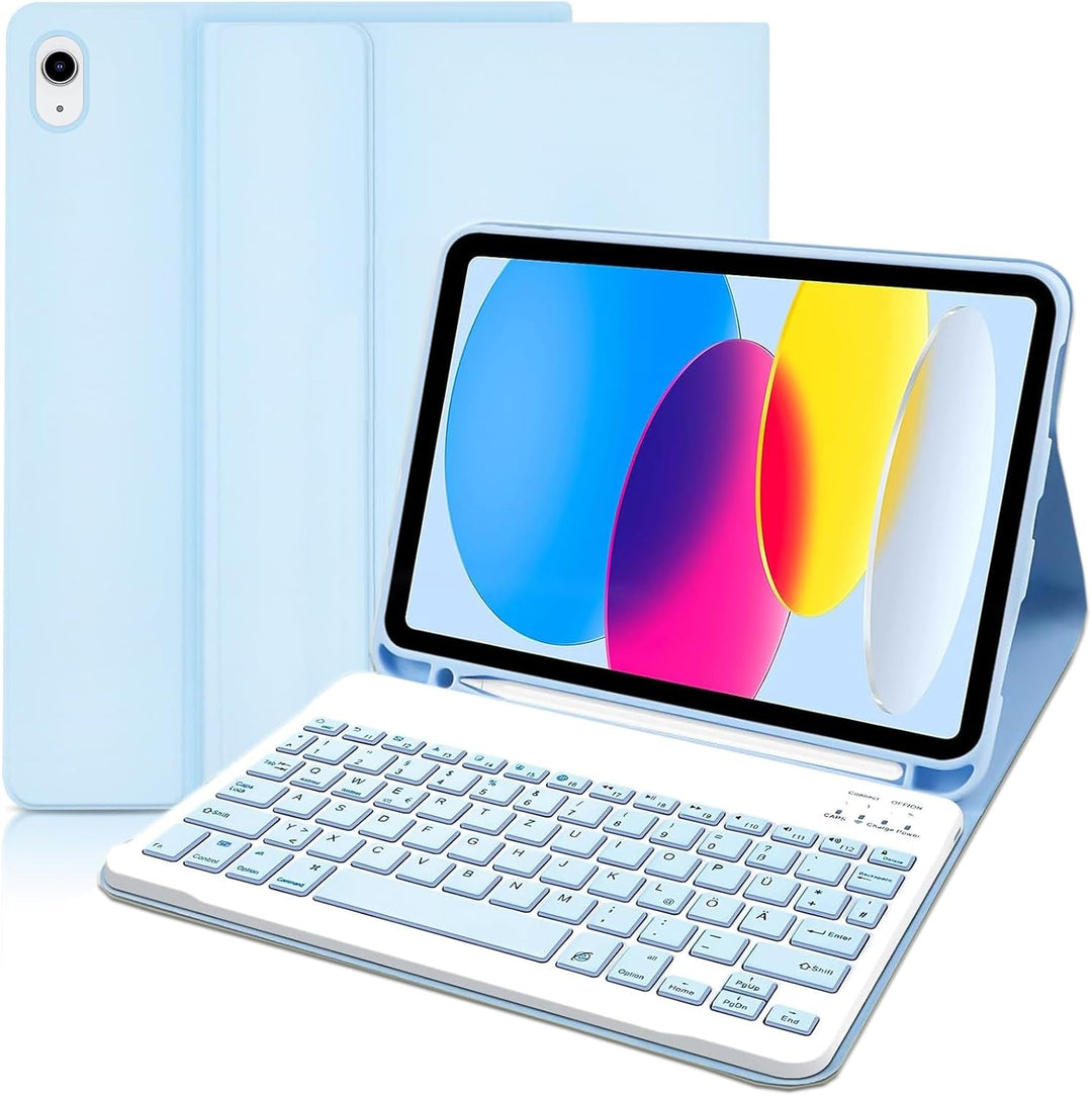 Tastatur hülle für iPad 10. Generation 2022 (10,9 Zoll), Deutschland QWERTZ Layout Drahtlose Abnehmb