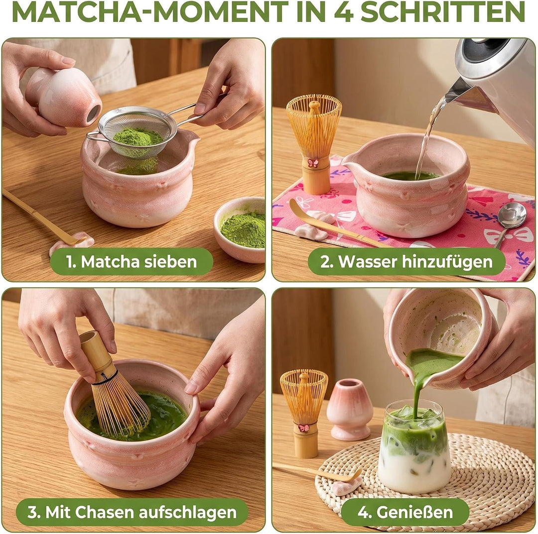 Matcha Set 8-Piece Premium Tea Ceremony Kit with Ceramic Bowl, 100+ Tines Bamboo Whisk (Chasen), Hol