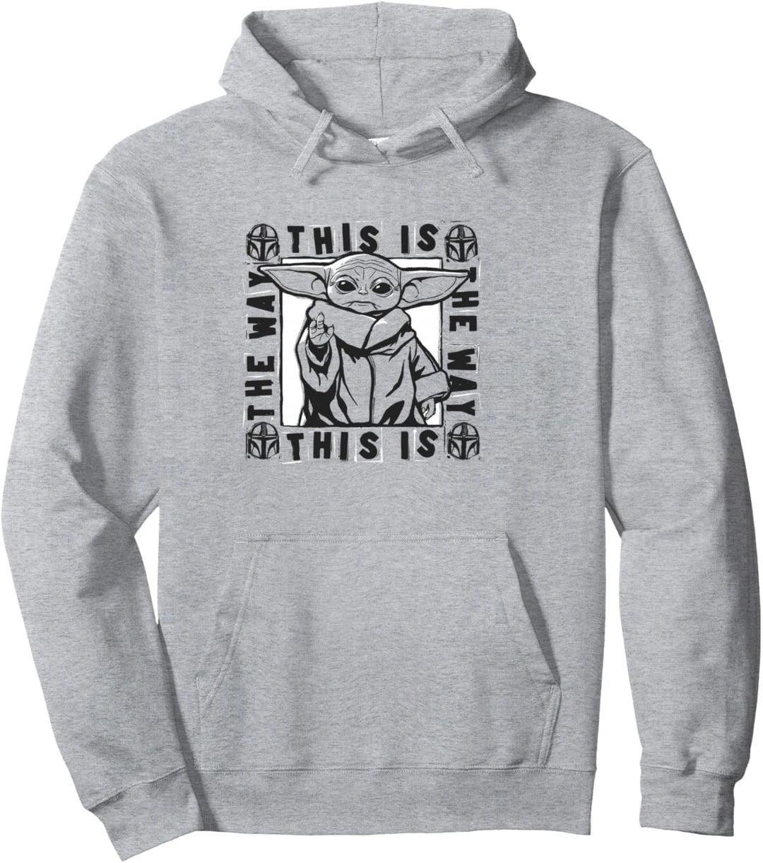 Star Wars Grogu This Is The Way Black & White Mando Border Pullover Hoodie