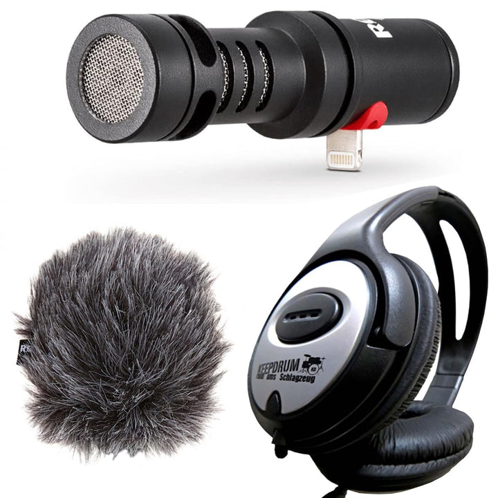 Rode VMML Videomic Me-L für iPhone + keepdrum Kopfhörer ME-L Mit Kopfhörer, ME-L Mit Kopfhörer