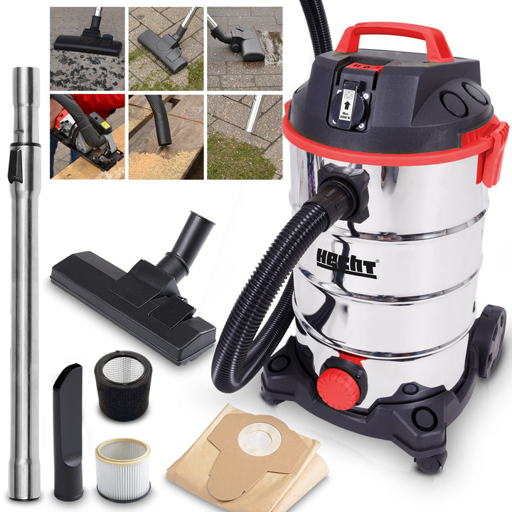 Hecht Nass und Trockensauger – starker Industriestaubsauger mit Steckdose – Einschaltautomatik – 35