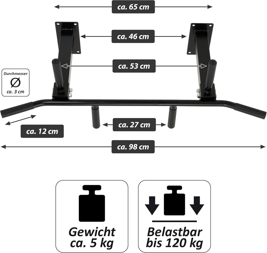 MAXXIVA Klimmzugstange für Deckenmontage schwarz für Workout Kraftübungen Bodybuilding Fitness-Train