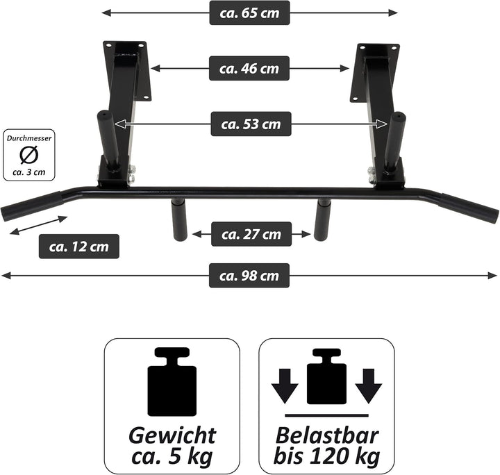 MAXXIVA Klimmzugstange für Deckenmontage schwarz für Workout Kraftübungen Bodybuilding Fitness-Train