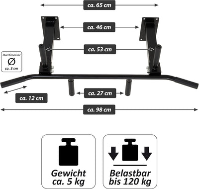 MAXXIVA Klimmzugstange für Deckenmontage schwarz für Workout Kraftübungen Bodybuilding Fitness-Train