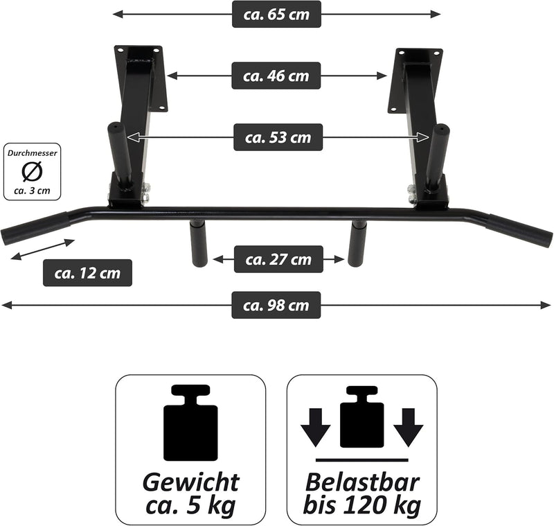 MAXXIVA Klimmzugstange für Deckenmontage schwarz für Workout Kraftübungen Bodybuilding Fitness-Train